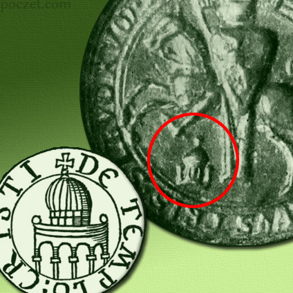 pieczęć wielkiego mistrza zakonu templariuszy (po lewej) oraz fragment pieczęci konnej Barnima (po prawej)