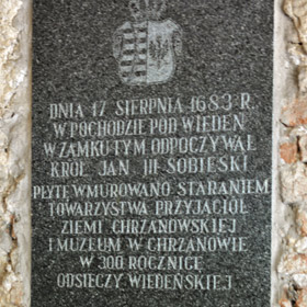tablica pamiątkowa poświęcona wizycie Jana III Sobieskiego