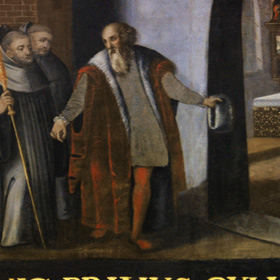obraz w katedrze w Oliwie przedstawiający fundację klasztoru cystersów przez Sobiesława I