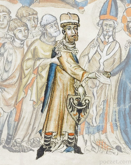 Henryk Brodaty podczas zaślubin z Jadwigą - podobizna z 'Żywota Św. Jadwigi' w 'Kodeksie lubińskim' (1353)