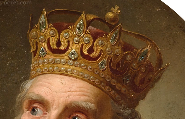 'Korona homagialna' - fragment portretu Kazimierza Wielkiego autorstwa Marcello Bacciarelliego